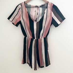 shein belted striped green and pink romper